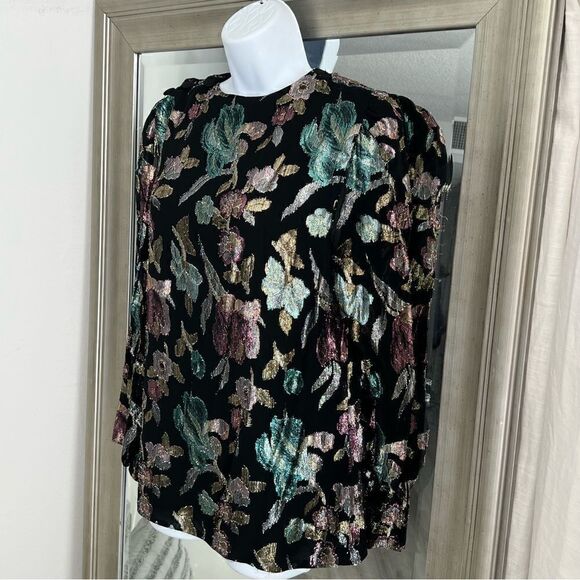 PATRA 1980s Vintage Top Wrap Style Black Metallic Multi Color Floral Cocktail M. - Picture 2 of 11